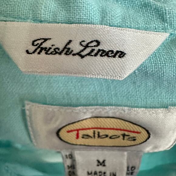 Talbots Irish Linen Button Front Shirt Preppy Workwear Blue Long Sleeve MEDIUM - Picture 9 of 9